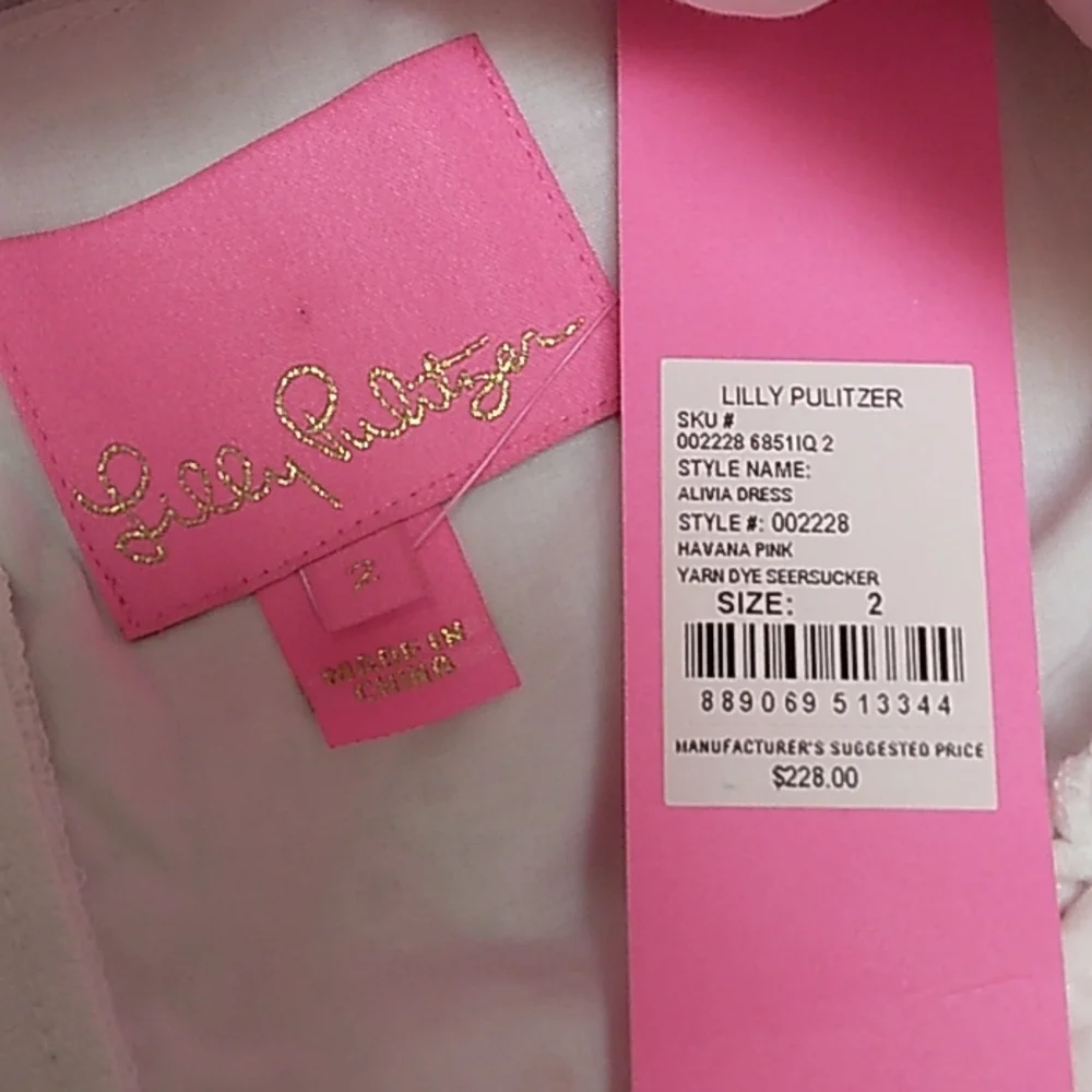 Lilly Pulitzer Alivia Havana Pink Yarn Dye Seersucker Dress with Pockets - Picture 12 of 12